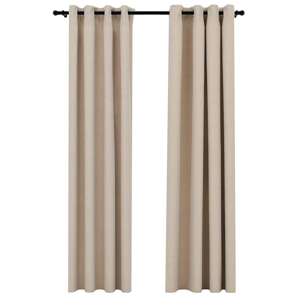 Pellavamaiset pimennysverhot renkailla 2 kpl beige 140x225 cm