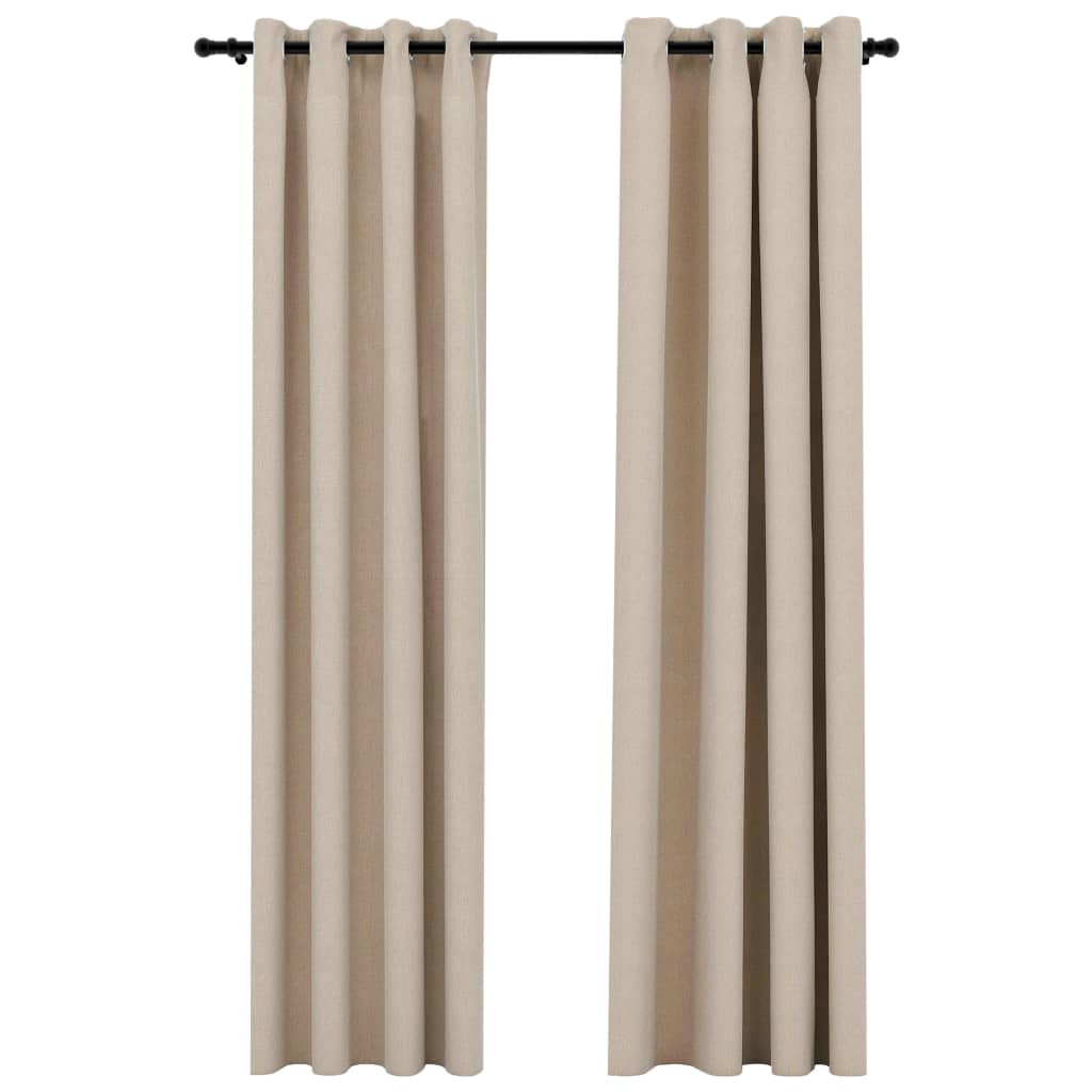 Pellavamaiset pimennysverhot renkailla 2 kpl beige 140x245 cm