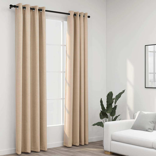 Pellavamaiset pimennysverhot renkailla 2 kpl beige 140x245 cm