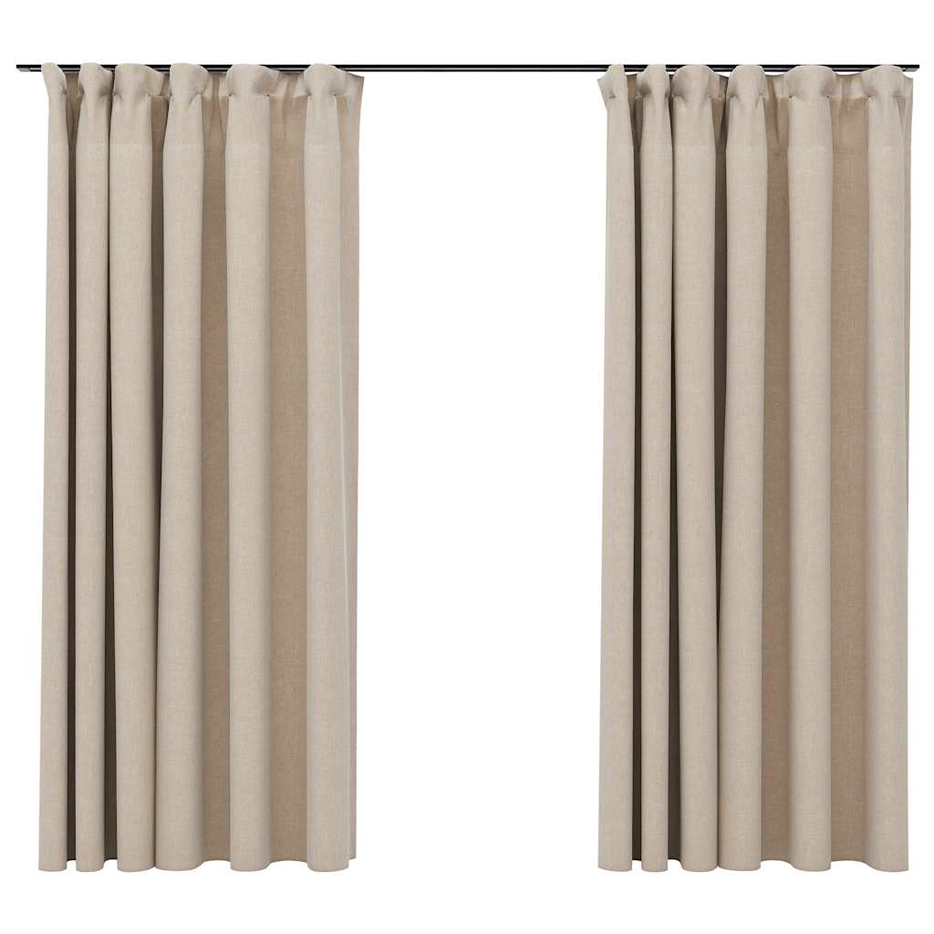 Pellavamaiset pimennysverhot koukuilla 2 kpl beige 140x175 cm