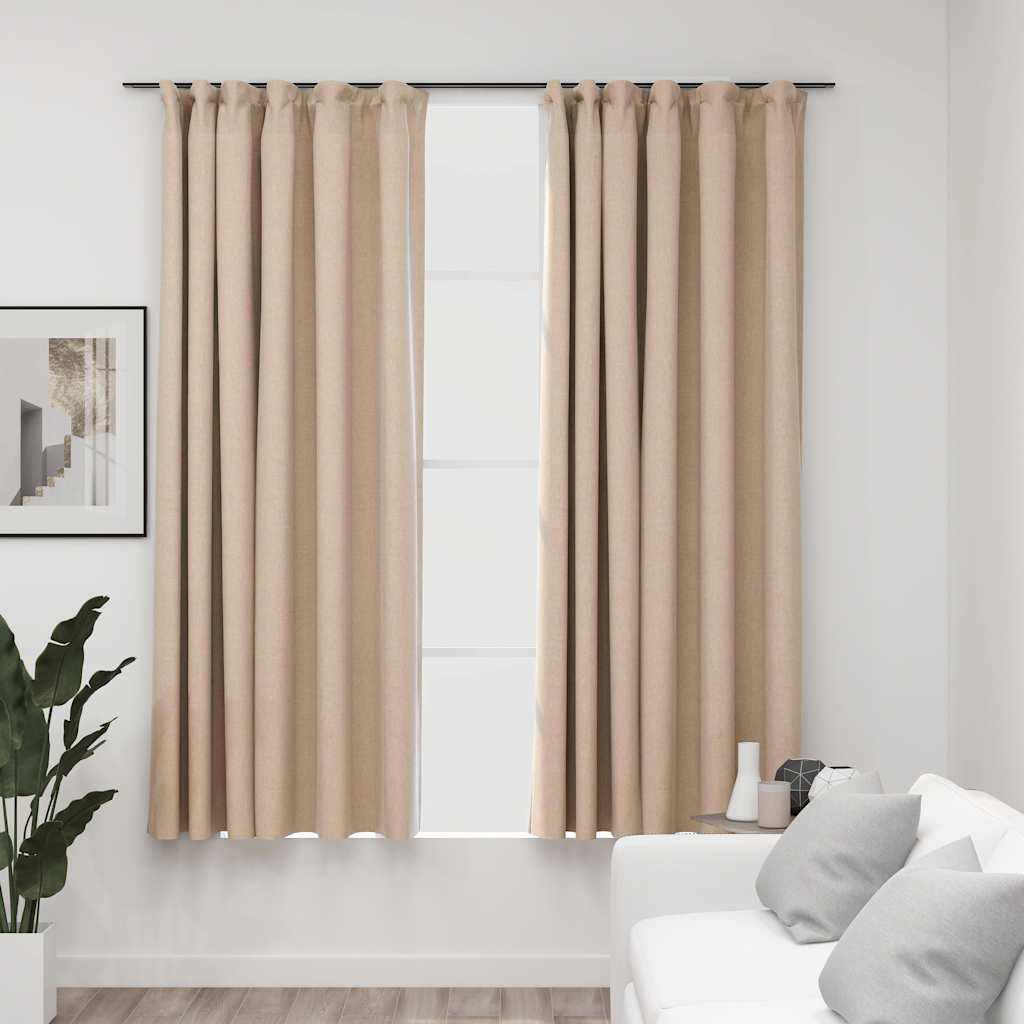 Pellavamaiset pimennysverhot koukuilla 2 kpl beige 140x175 cm