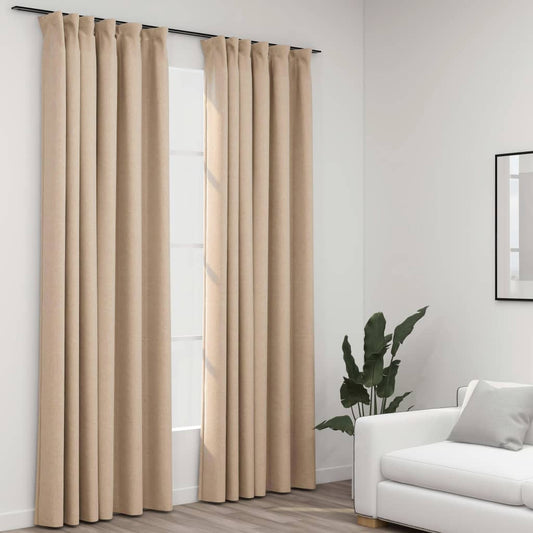 Pellavamaiset pimennysverhot koukuilla 2 kpl beige 140x225 cm