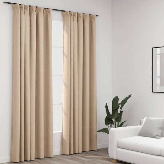 Pellavamaiset pimennysverhot koukuilla 2 kpl beige 140x245 cm