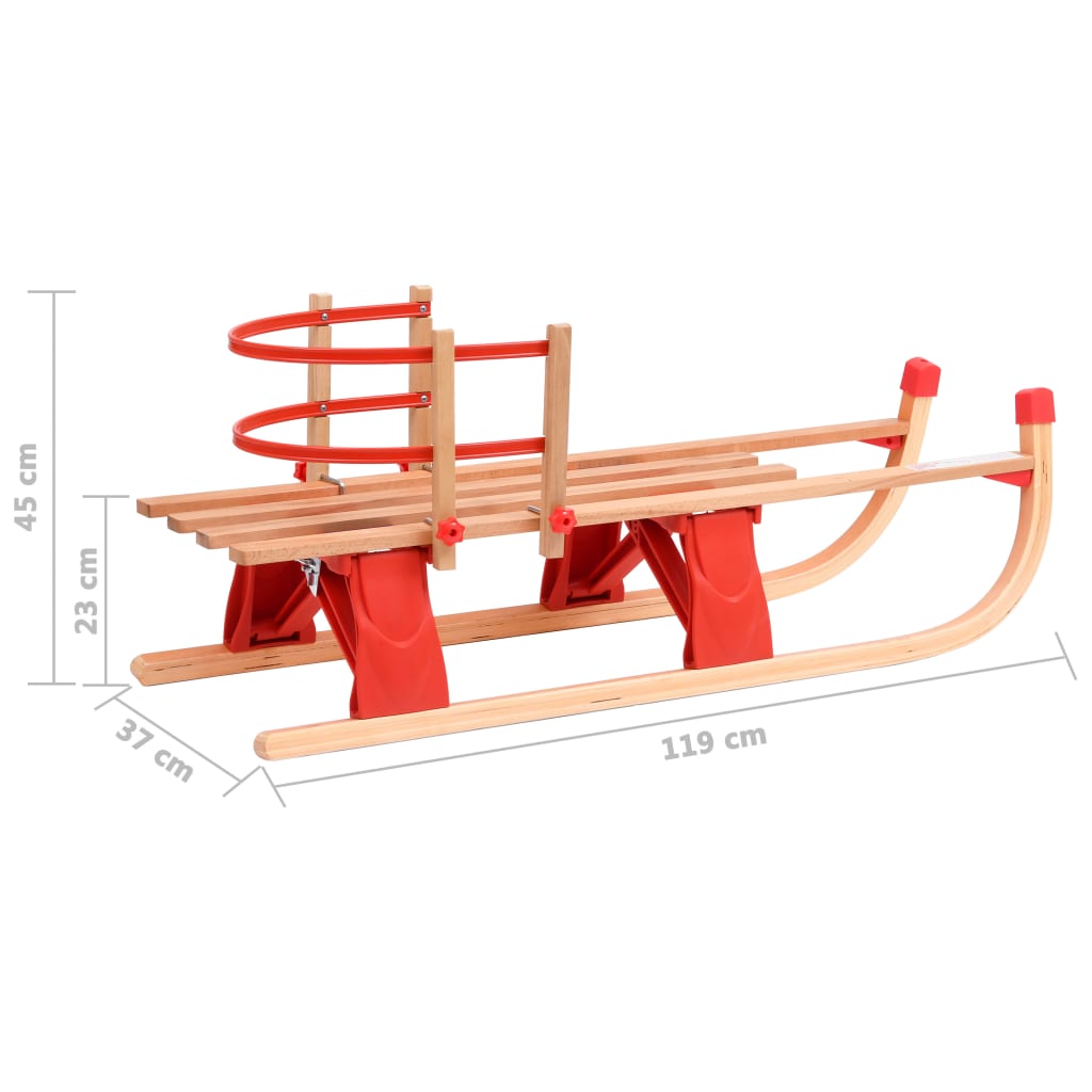 Kokoontaitettava kelkka selkänojalla 119 cm puu