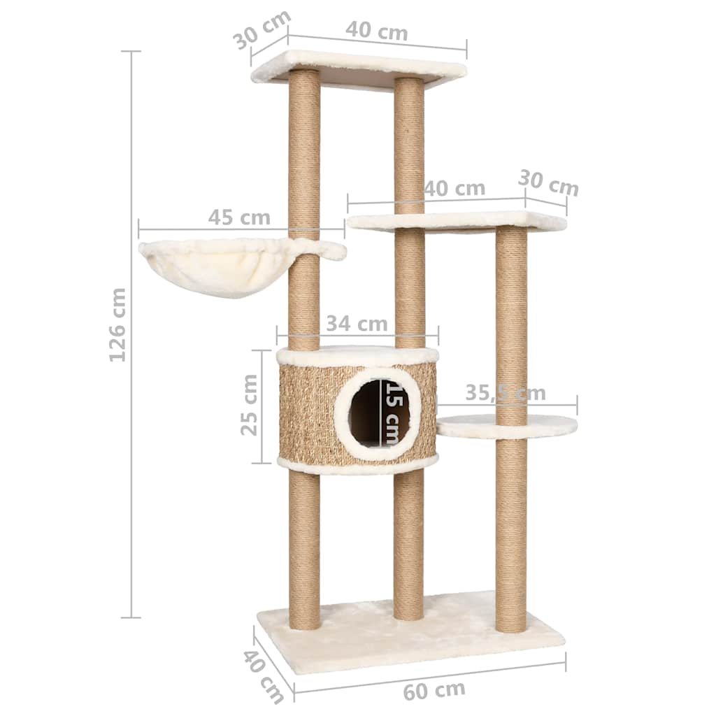 Kissan kiipeilypuu raapimispylväällä 126 cm meriheinä