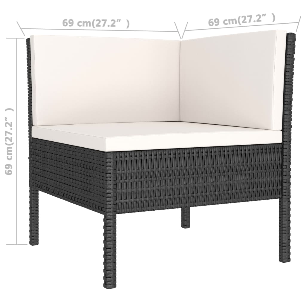 3-teilige Gartensofagarnitur mit Kissen Polyrattan schwarz