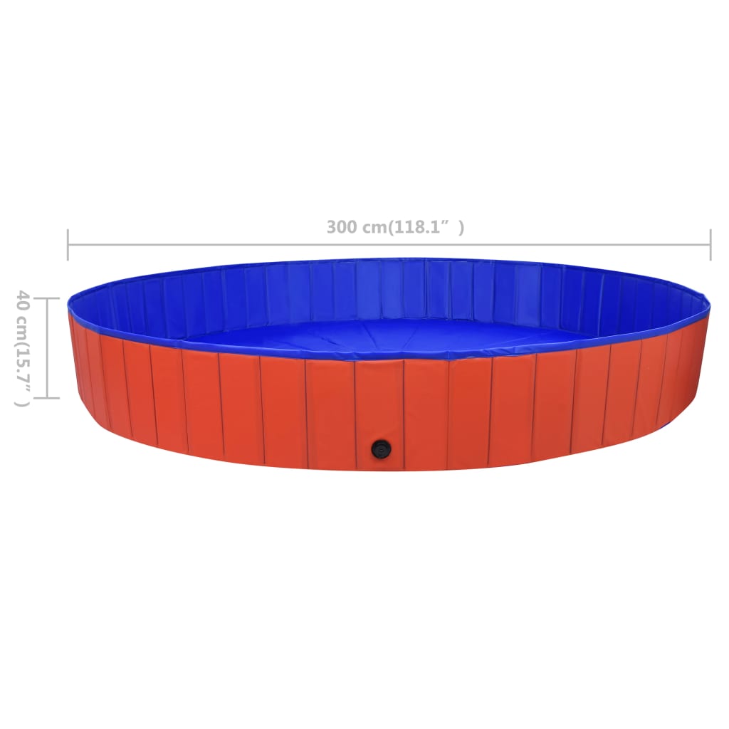 Kokoontaitettava koiran uima-allas punainen 300x40 cm PVC