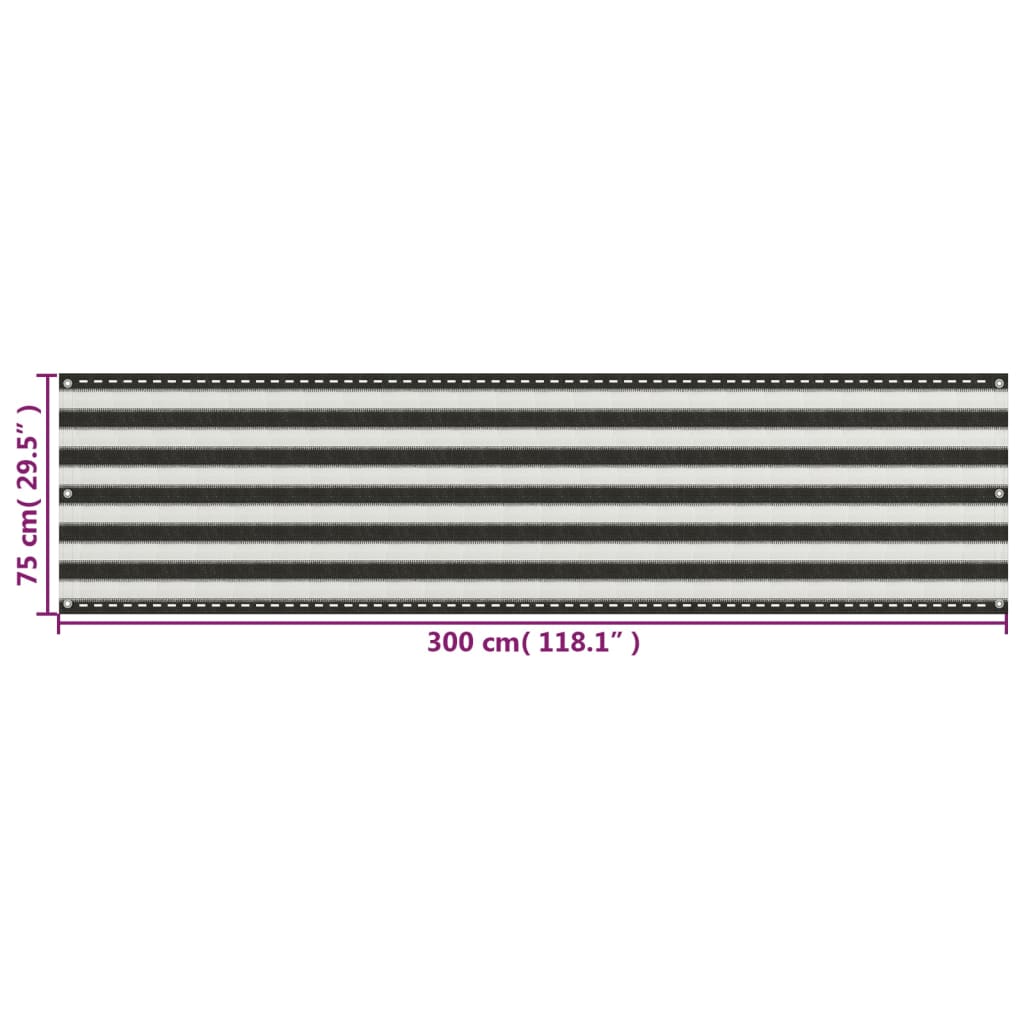 Parvekkeen suoja HDPE 75x300 cm antrasiitti ja valkoinen