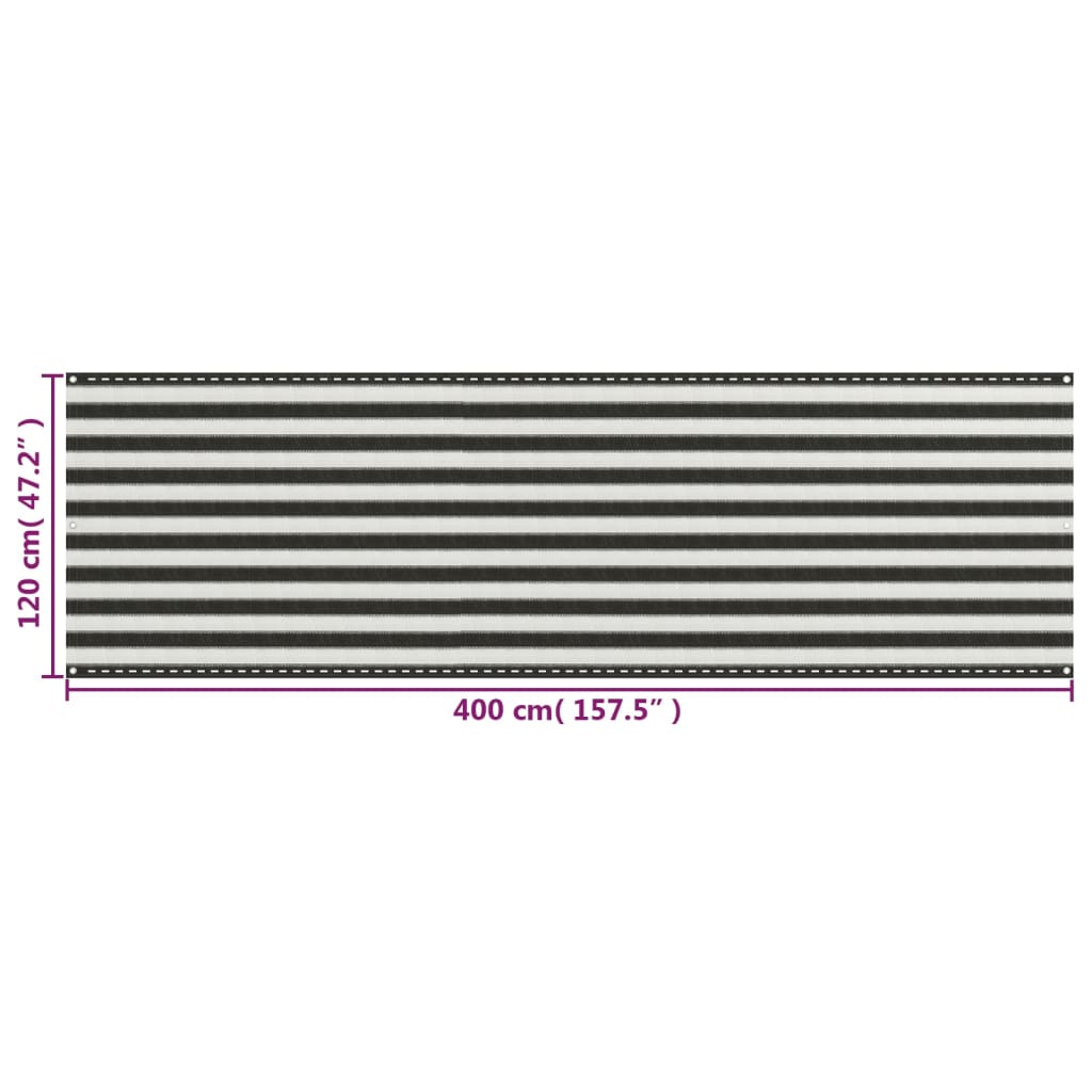 Parvekkeen suoja HDPE 120x400 cm antrasiitti ja valkoinen