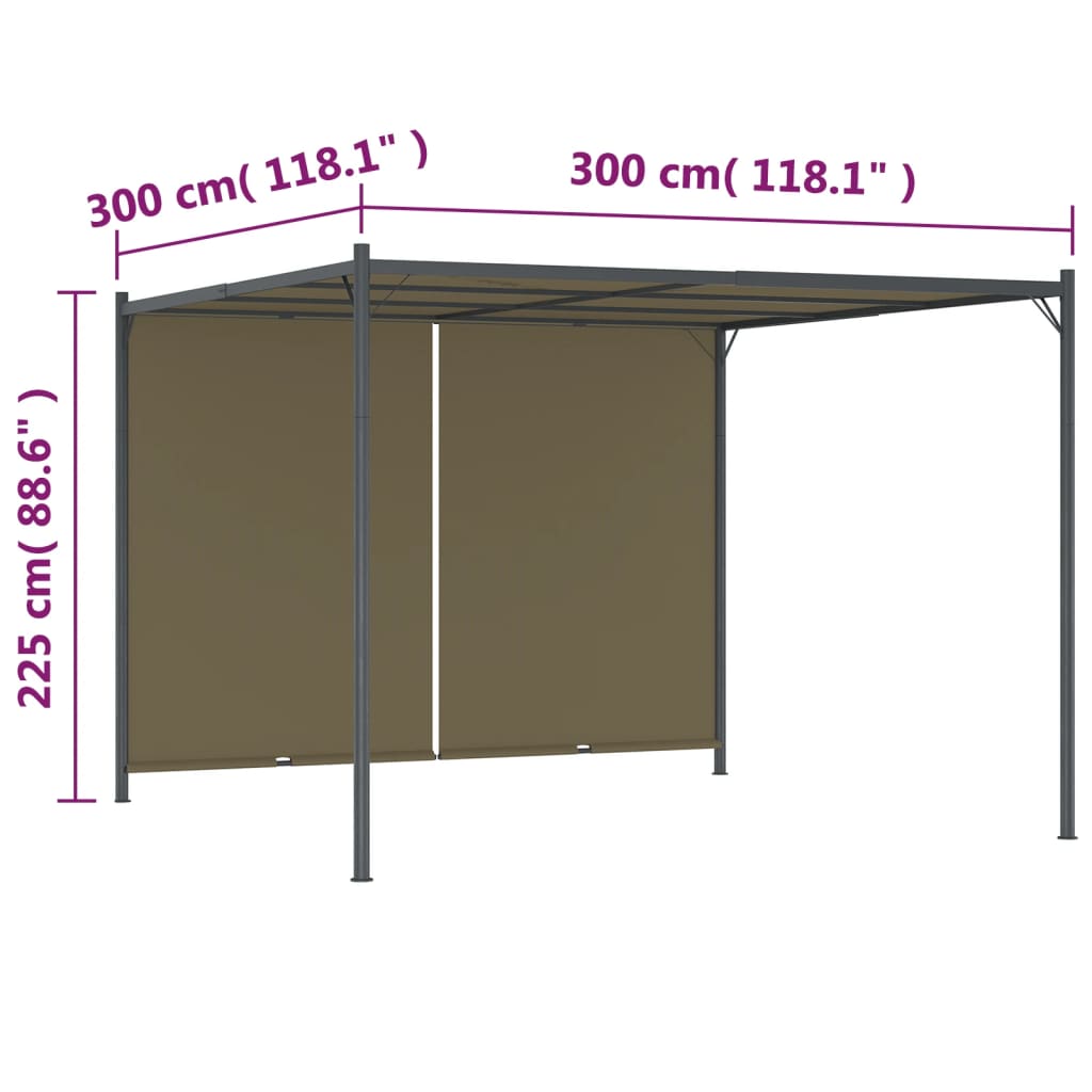 Pergola sisäänvedettävä katto 3x3 m ruskeanharmaa 180 g/m²