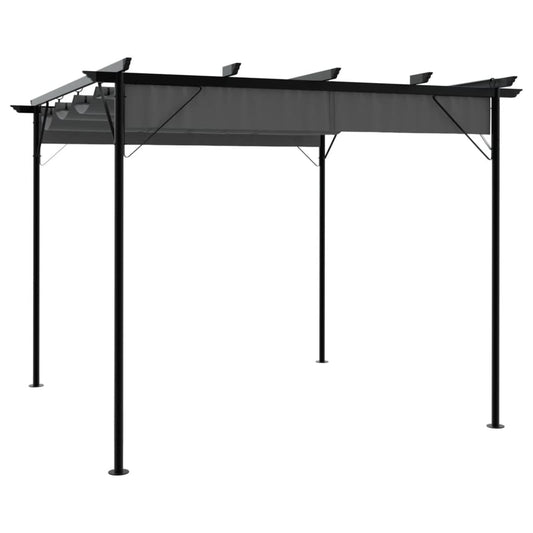 Pergola sisäänvedettävä katto antrasiitti 3x3 m teräs 180 g/m²