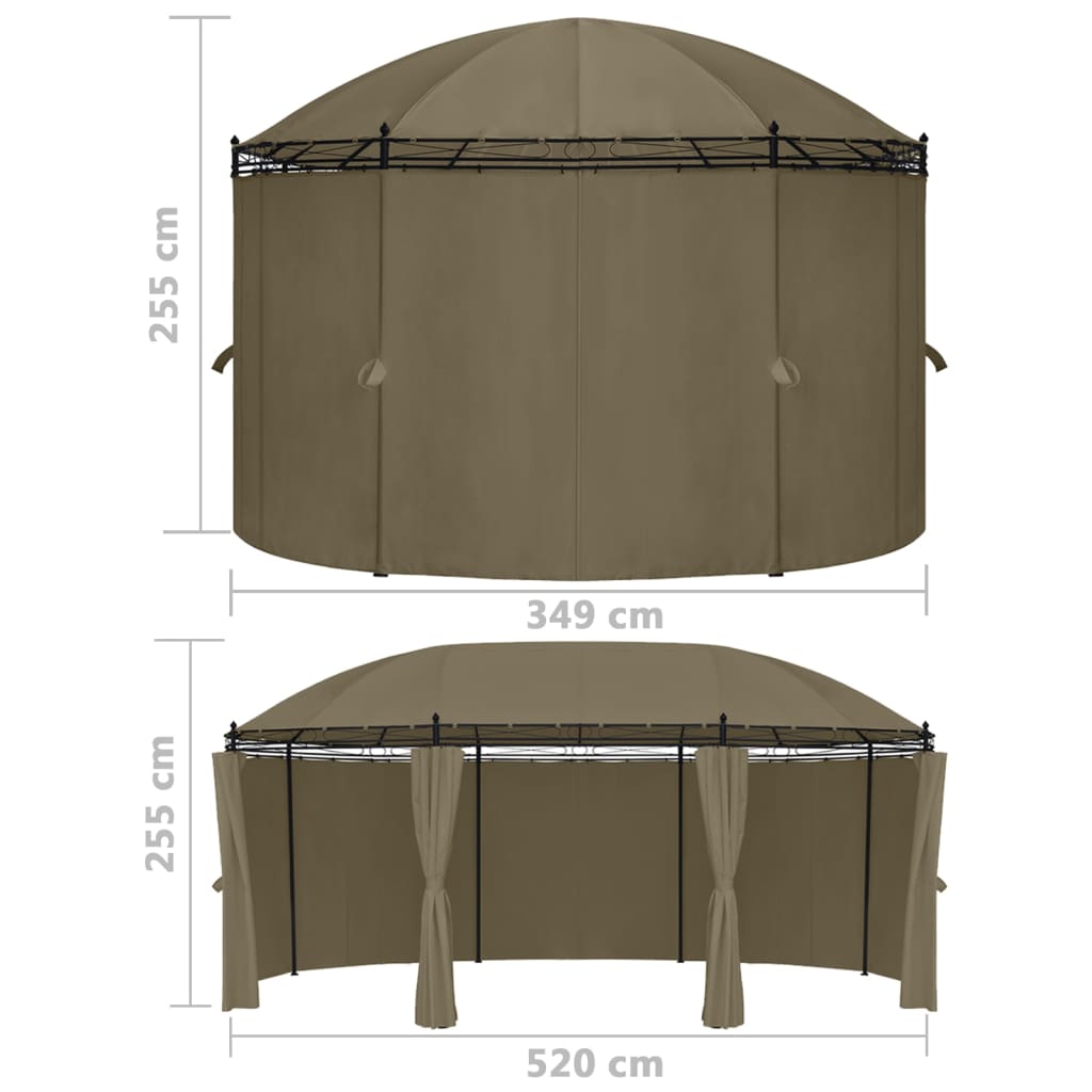 Huvimaja verhoilla 520x349x255 cm harmaanruskea 180 g/m²