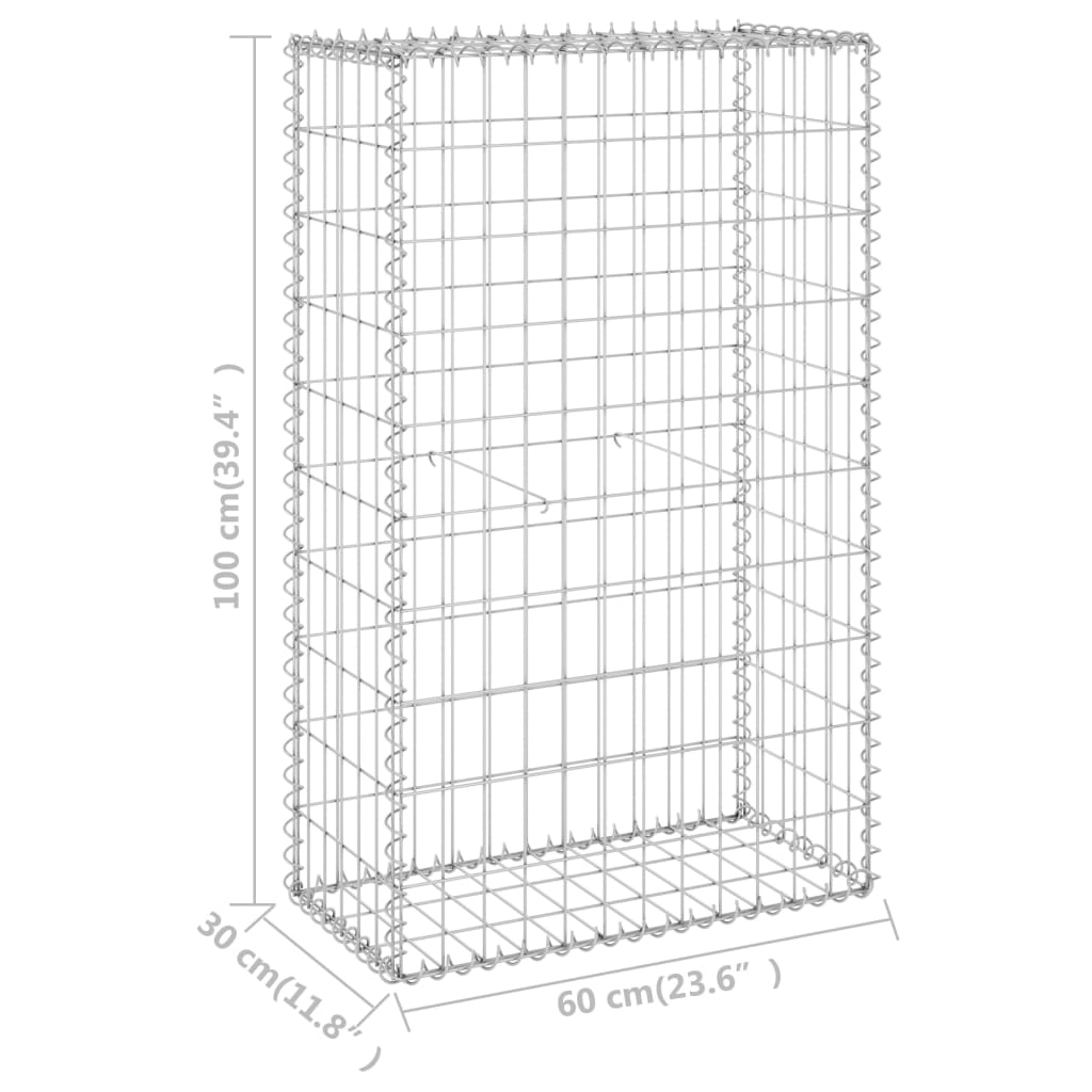 Gabion-kivikori kansilla galvanoitu teräs 60x30x100 cm