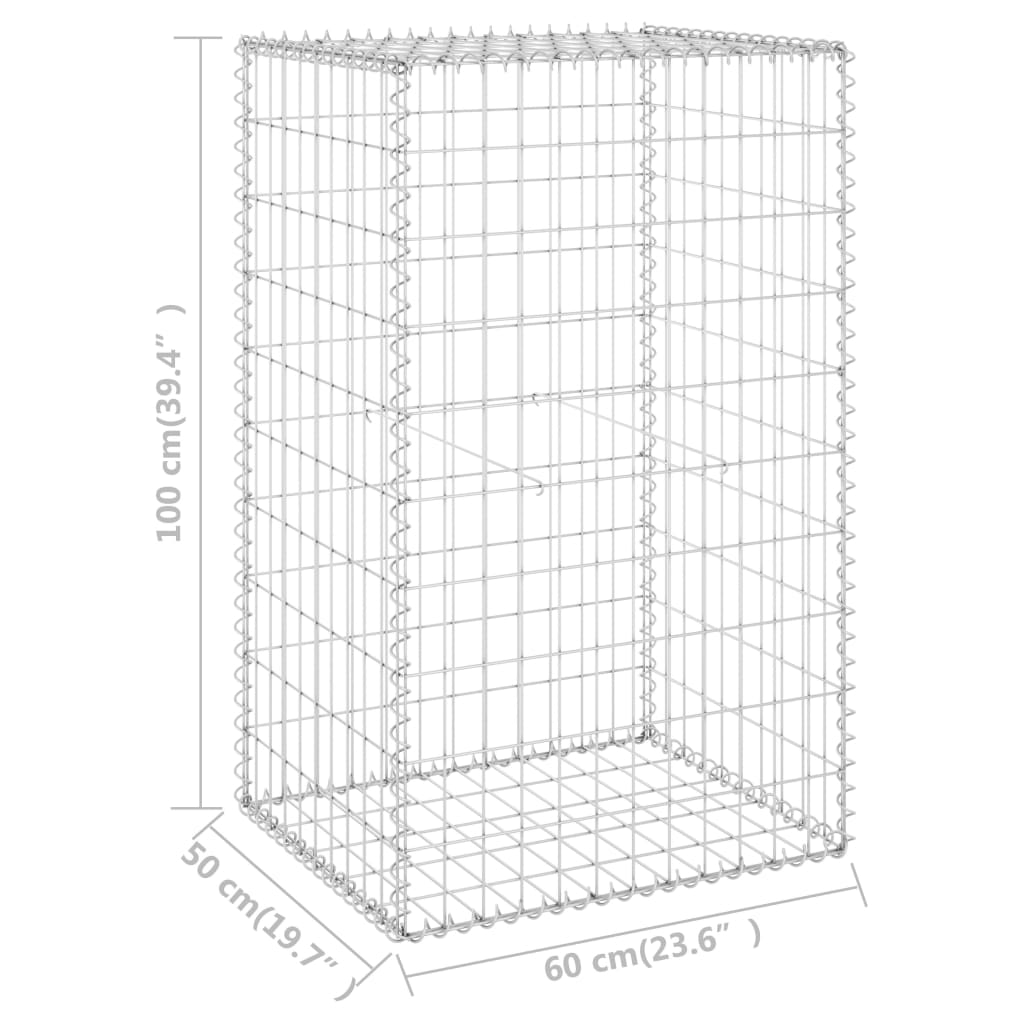 Gabion-kivikori kansilla galvanoitu teräs 60x50x100 cm