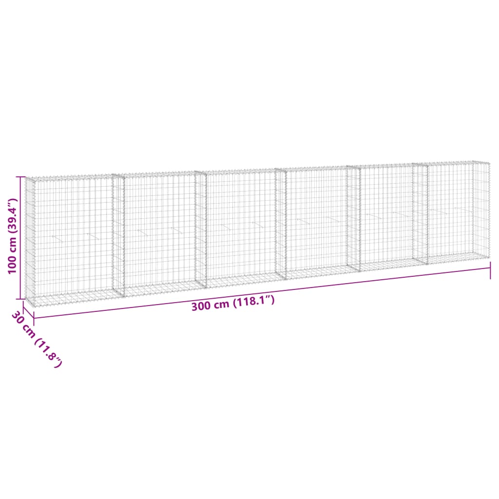 Gabion-kivikori kansilla galvanoitu teräs 300x30x100 cm