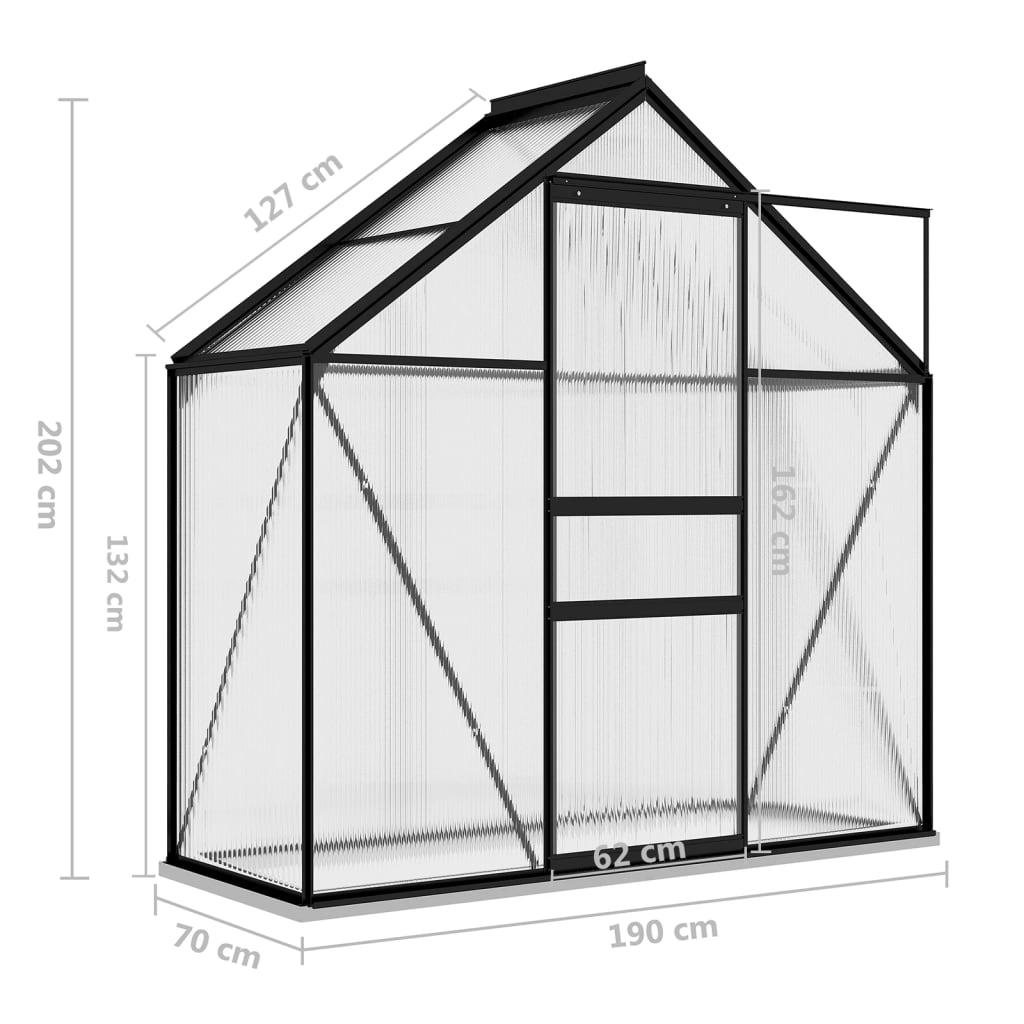 Kasvihuone antrasiitti alumiini 1,33 m²