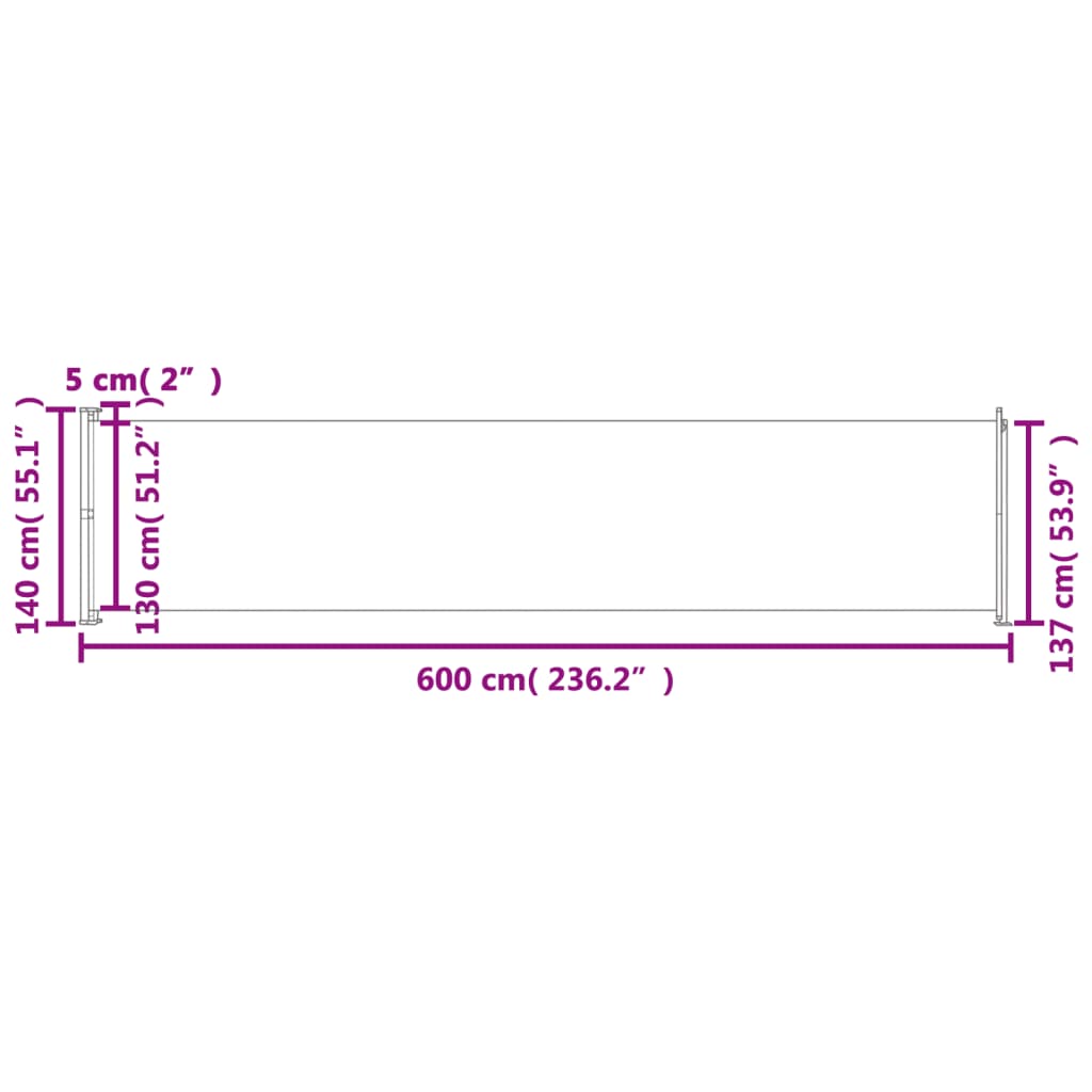 Sisäänvedettävä terassin sivumarkiisi 140x600 cm punainen