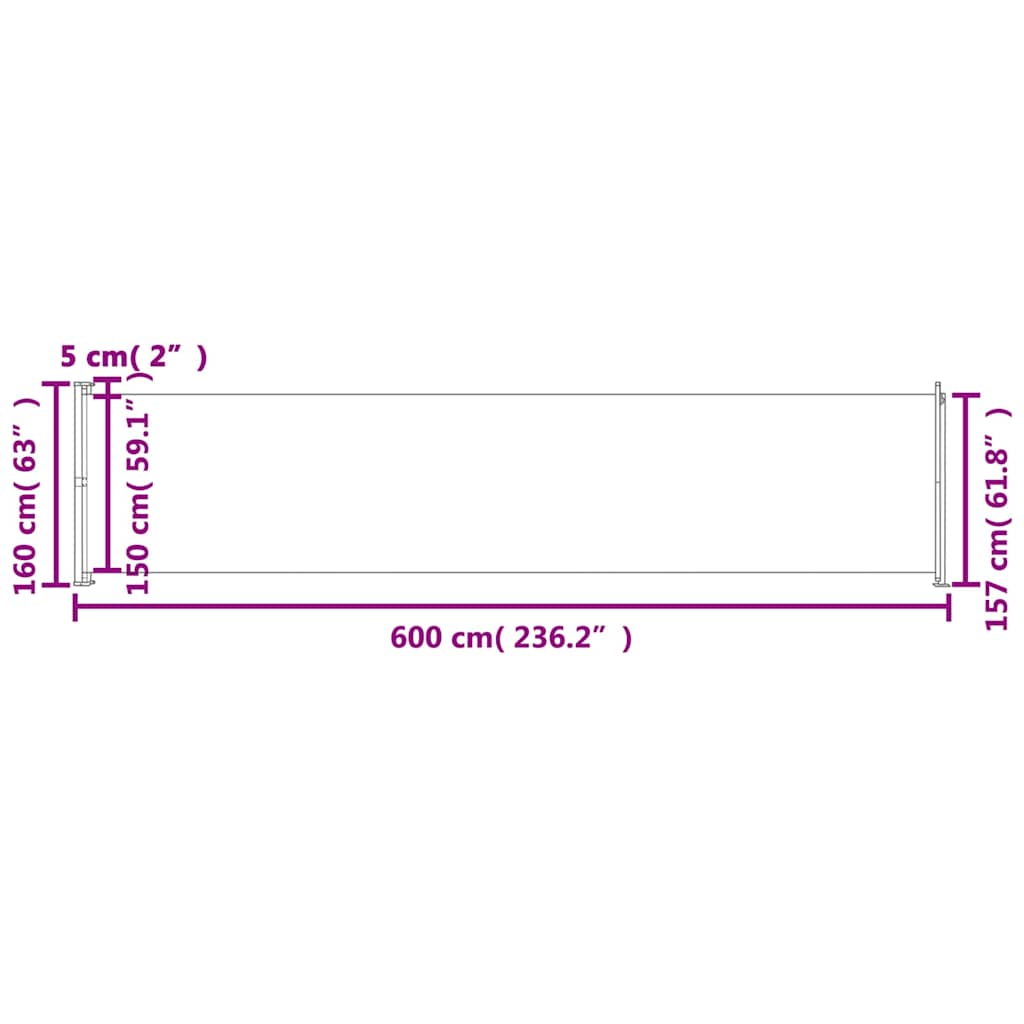 Sisäänvedettävä terassin sivumarkiisi 600x160 cm musta