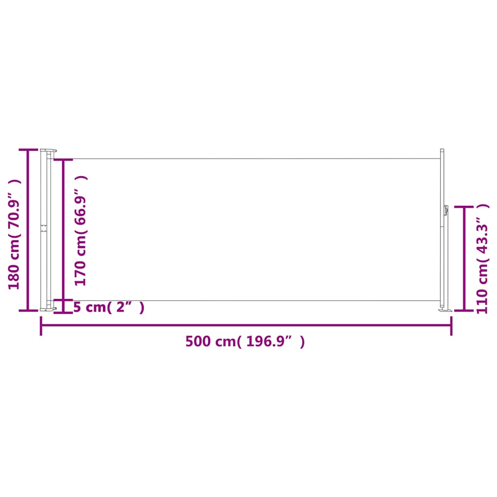 Sisäänvedettävä terassin sivumarkiisi 180x500 cm musta