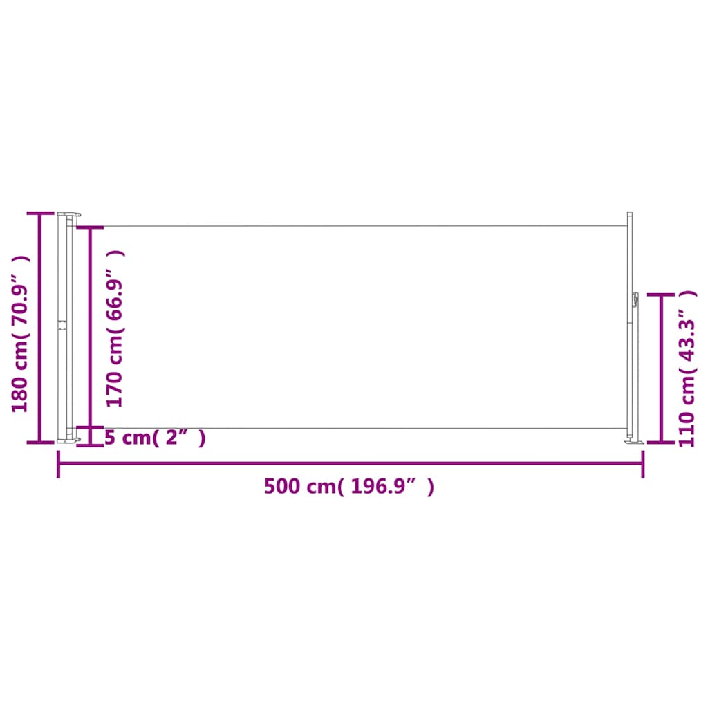 Sisäänvedettävä terassin sivumarkiisi 180x500 cm kerma