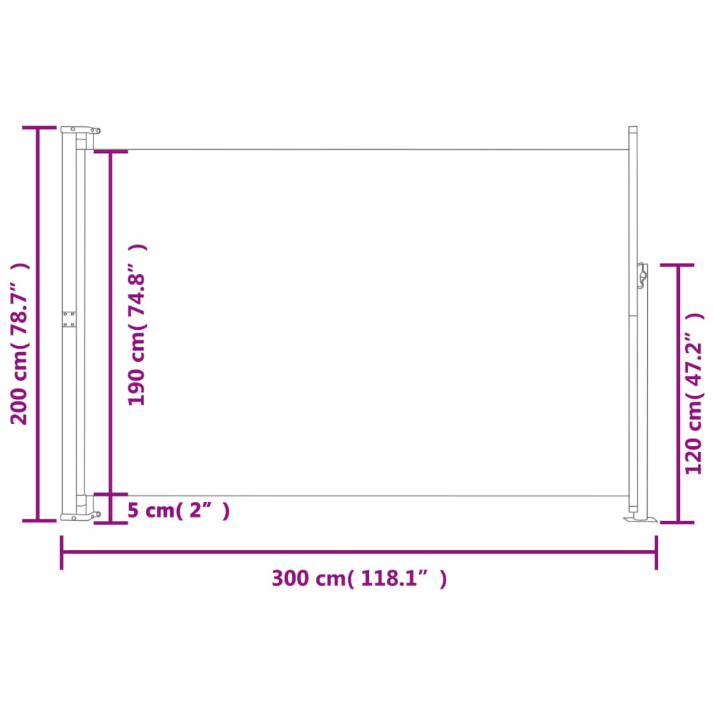 Retractable terrace side awning 200x300 cm blue