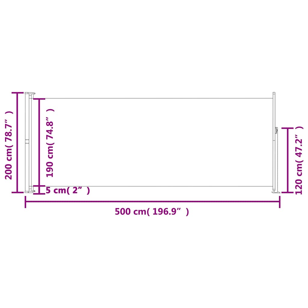 Sisäänvedettävä terassin sivumarkiisi 200x500 cm harmaa