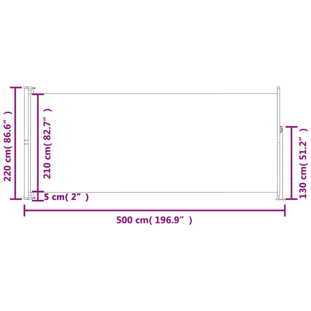 Sisäänvedettävä terassin sivumarkiisi 220x500 cm musta