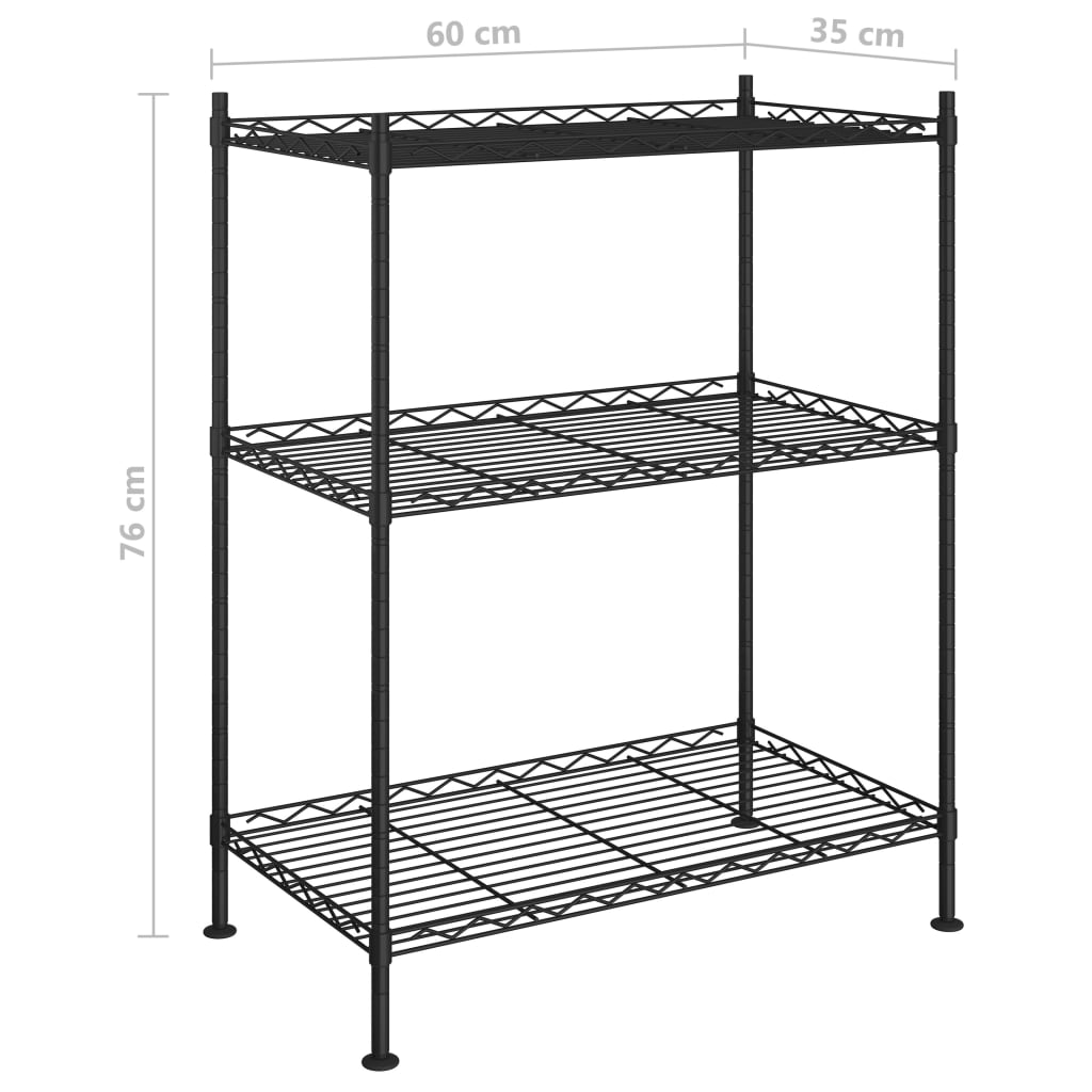 3-kerroksinen varastohylly 60x35x76 cm musta150 kg