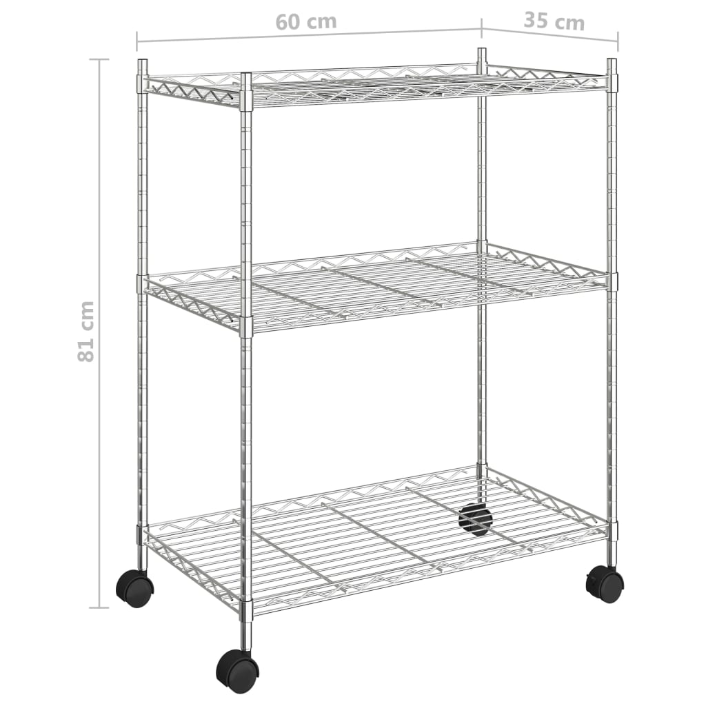 3-kerroksinen Säilytysvaunu 60x35x81 cm kromi 150 kg