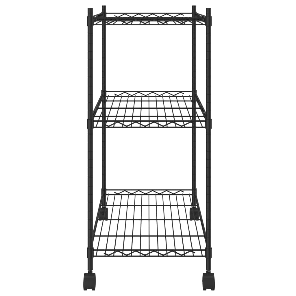 3-kerroksinen varastohylly pyörillä 60x35x81 cm musta 150 kg