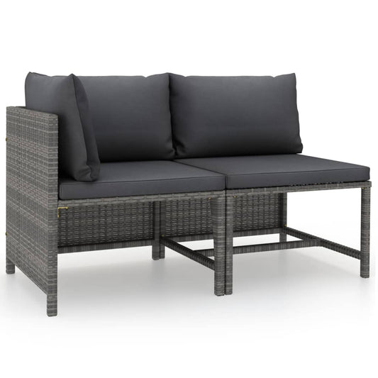 2-piece garden furniture set with cushions, grey polyrattan