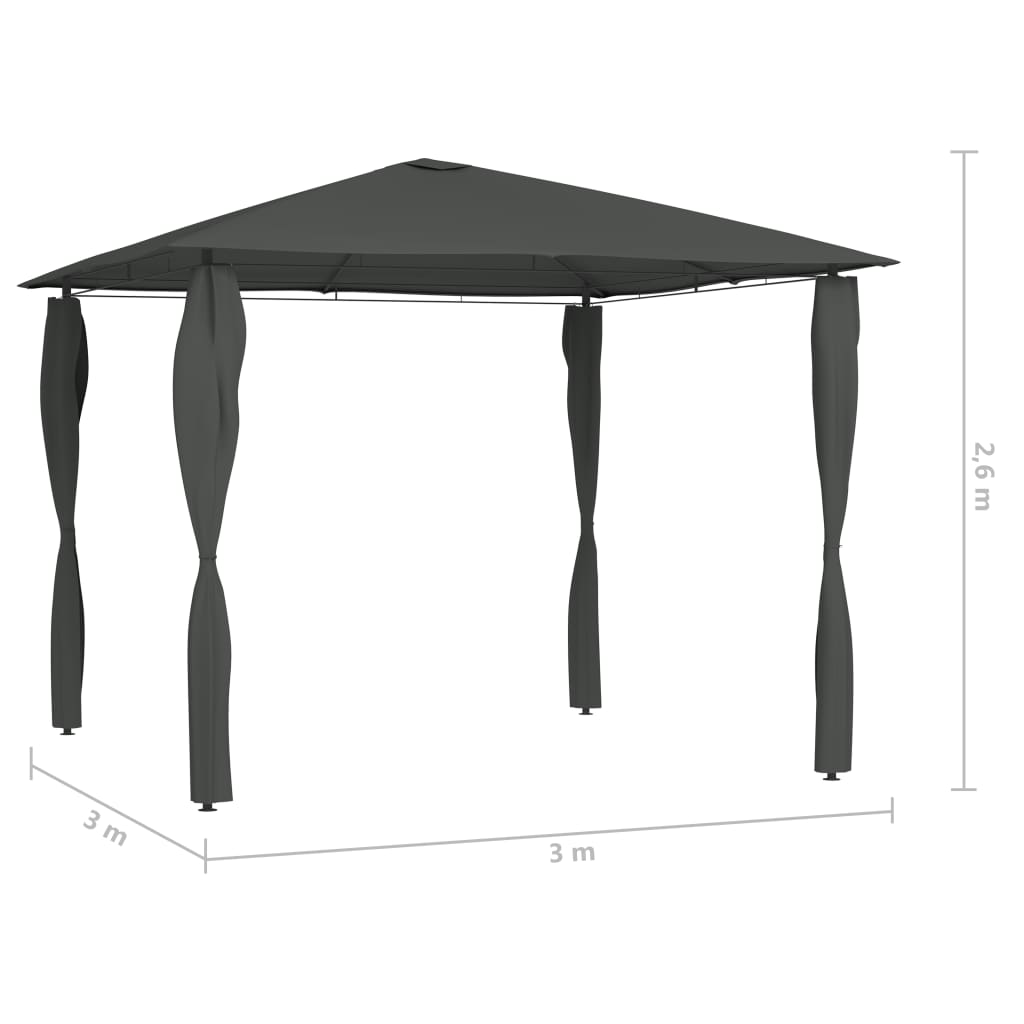 Huvimaja tolppasuojilla 3x3x2,6 m antrasiitti 160 g/m²