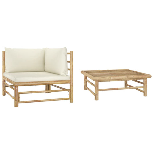 2-piece garden sofa set cream white cushions bamboo