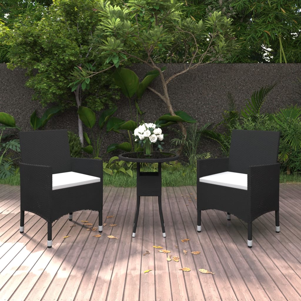 3-piece outdoor dining set poly rattan black