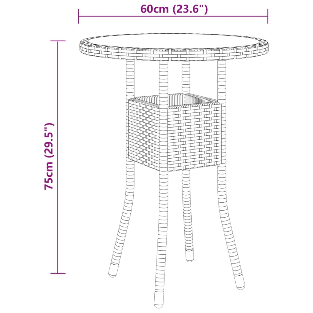 3-teilige Outdoor-Essgruppe Polyrattan schwarz