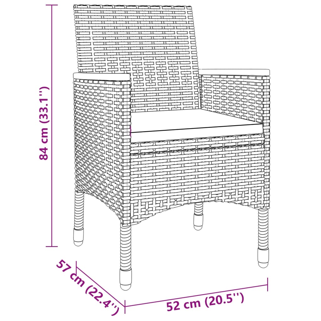 3-teilige Outdoor-Essgruppe Polyrattan schwarz