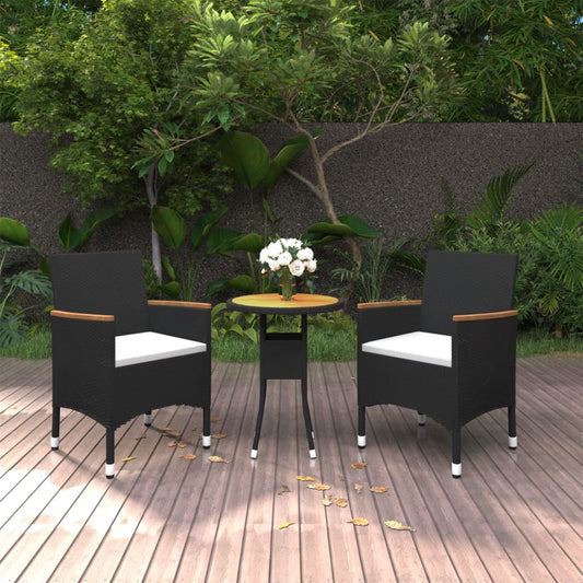 3-teilige Outdoor-Essgruppe Polyrattan schwarz