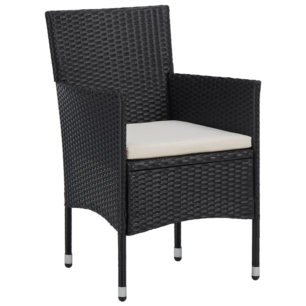 3-piece outdoor dining set poly rattan black