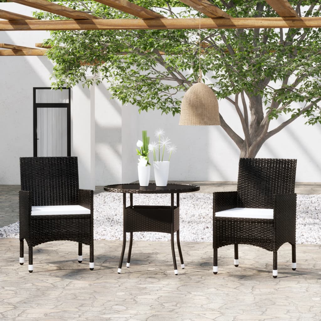 3-piece outdoor dining set poly rattan black