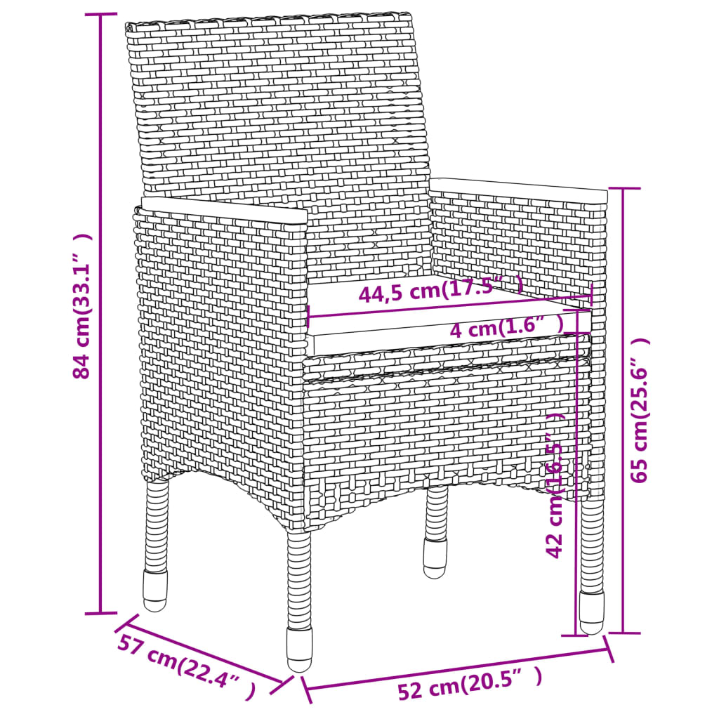 3-teilige Outdoor-Essgruppe Polyrattan schwarz