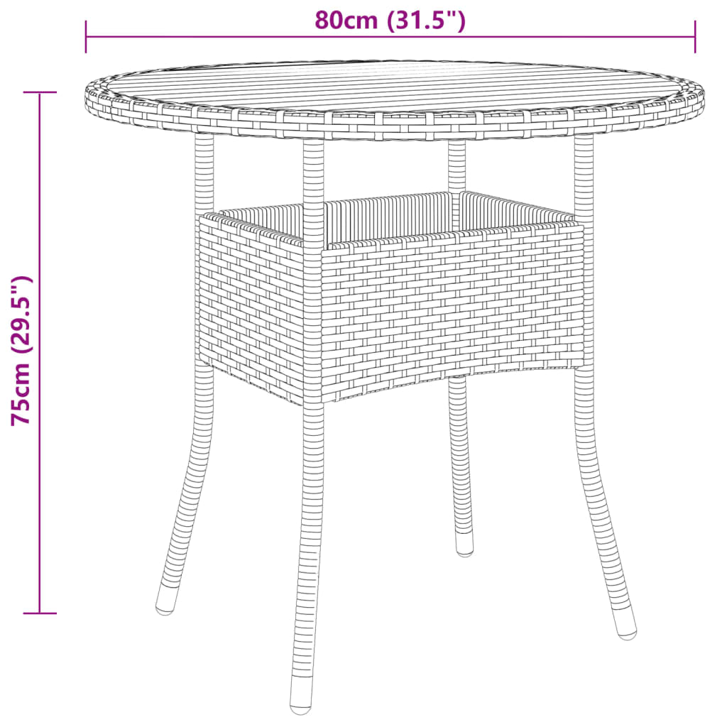 3-teilige Outdoor-Essgruppe Polyrattan schwarz