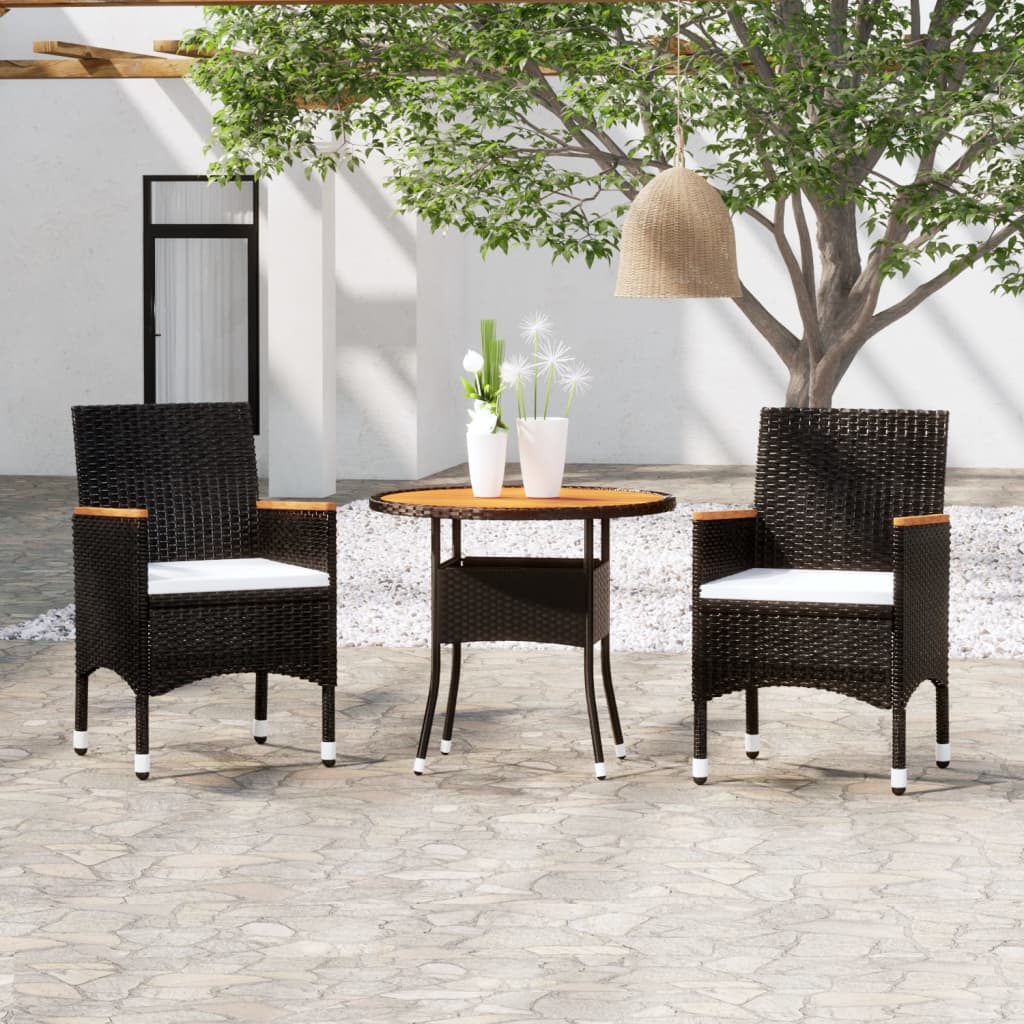 3-teilige Outdoor-Essgruppe Polyrattan schwarz