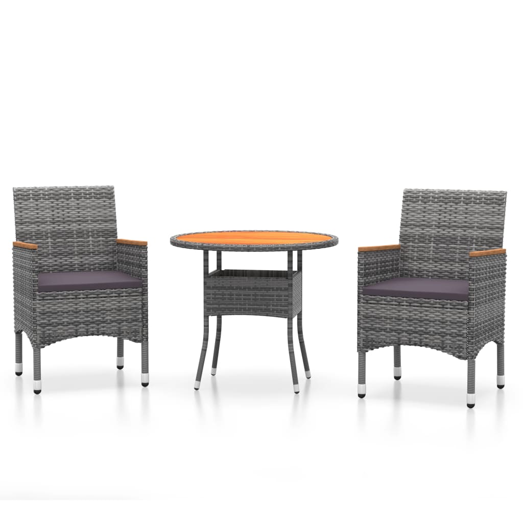 3-piece outdoor dining set poly rattan grey