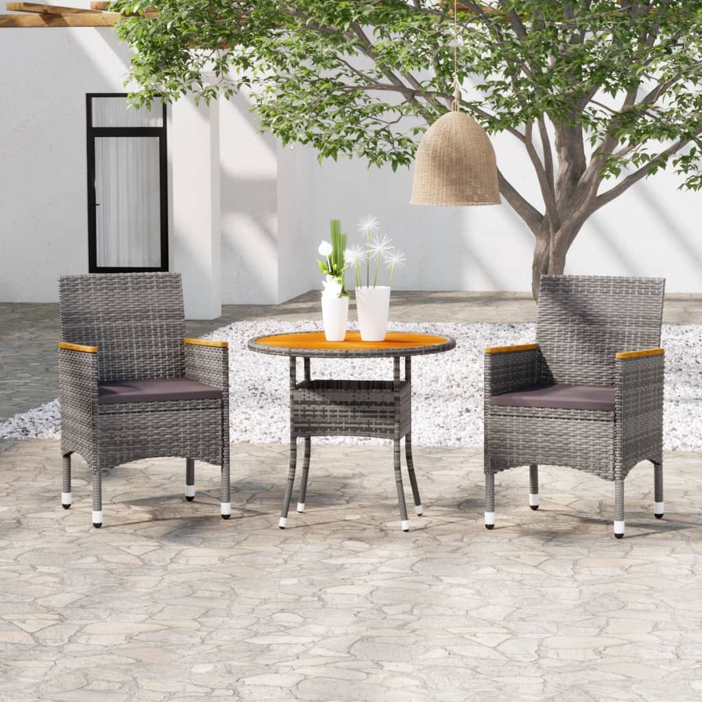 3-piece outdoor dining set poly rattan grey