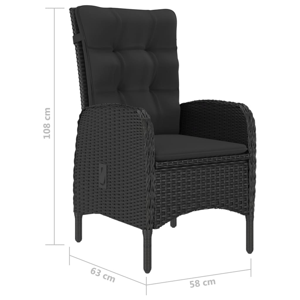 3-piece outdoor dining set poly rattan and glass black