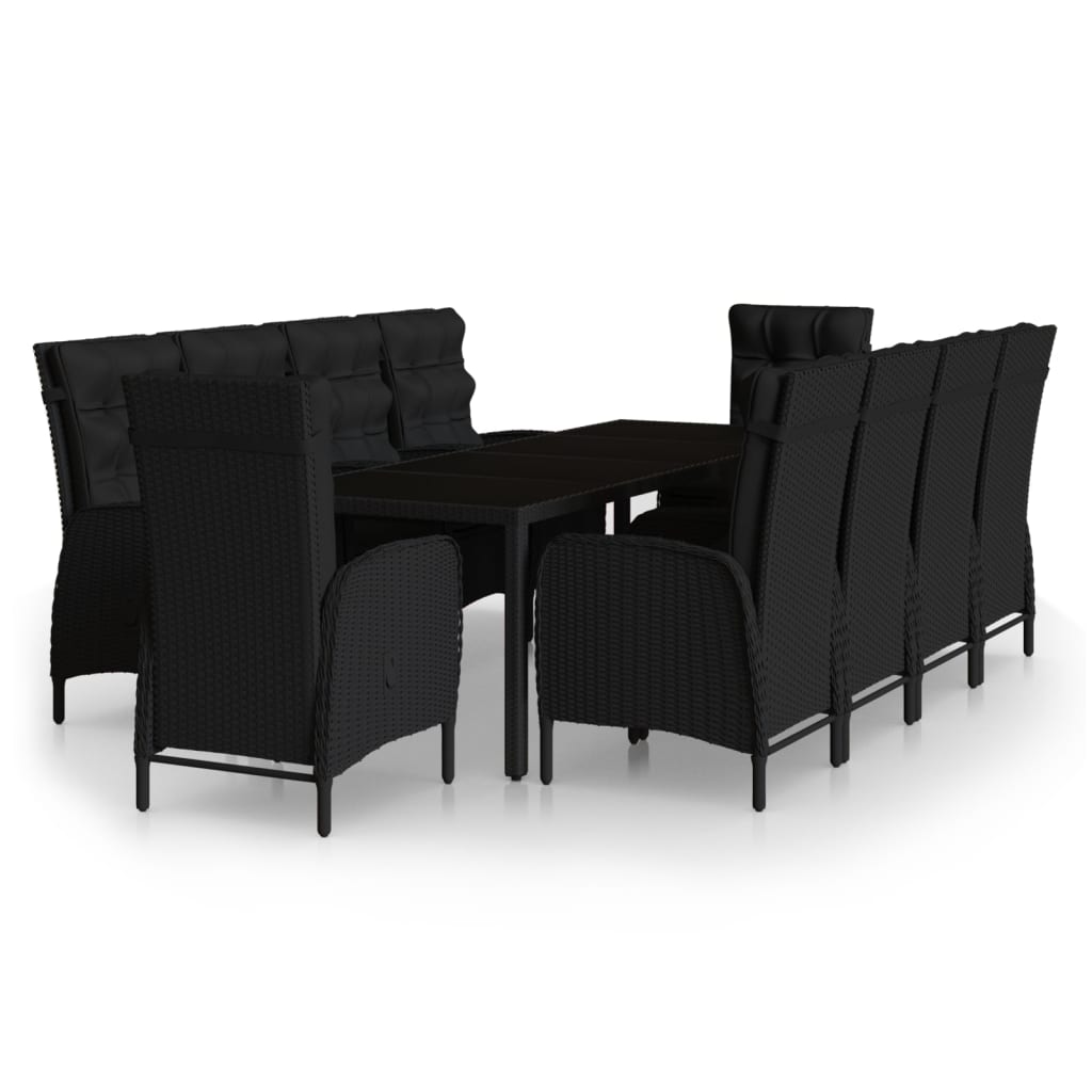 11-piece outdoor dining set black poly rattan