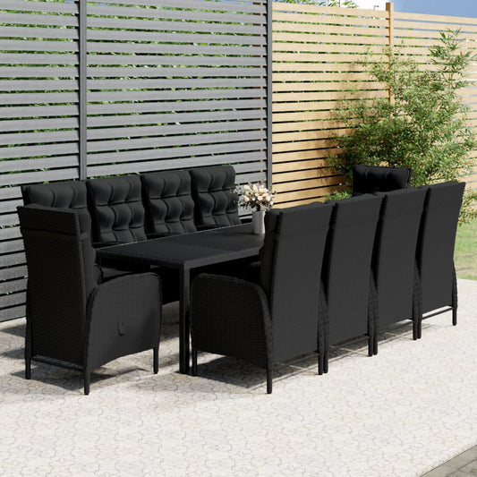 11-piece outdoor dining set black poly rattan