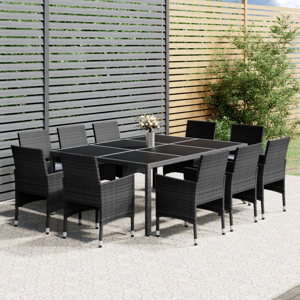 11-piece outdoor dining set, grey poly rattan