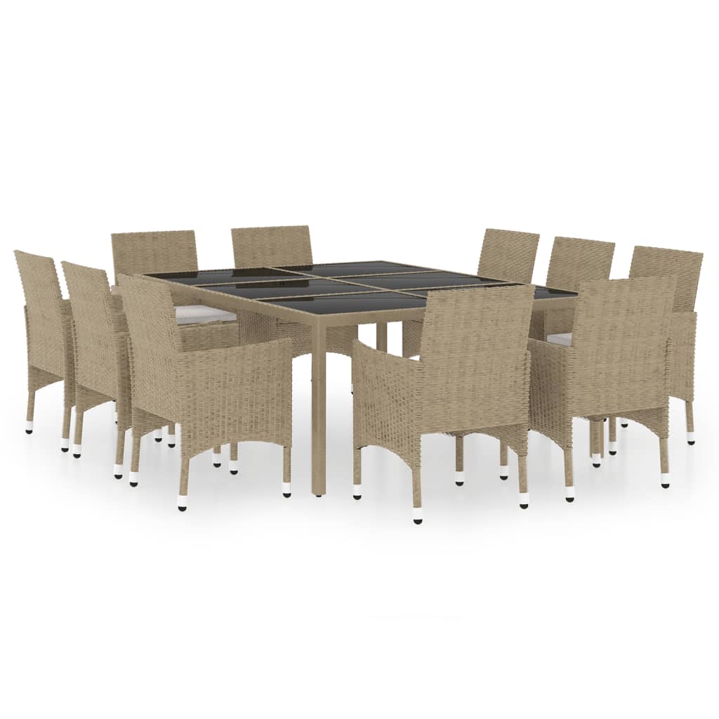 11-piece outdoor dining set polyrattan beige