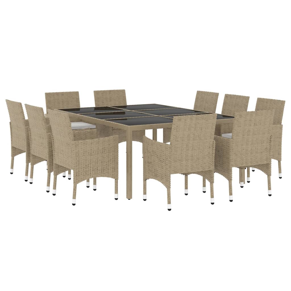 11-piece outdoor dining set polyrattan beige